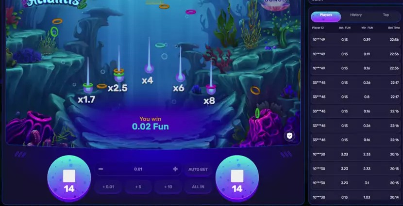 Atlantis by Galaxsys - underwater multiplier ladder gameplay with dropped balls