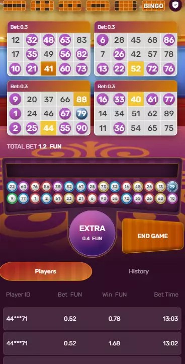Bingo Star by Galaxsys - four 90-ball cards with mobile bingo interface