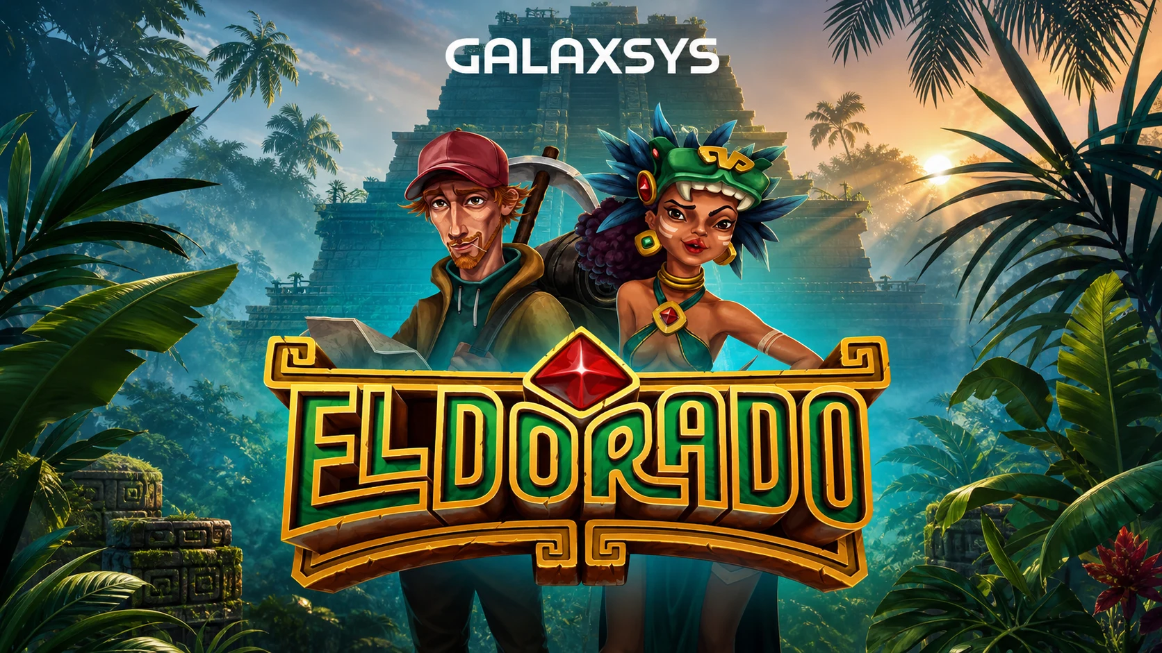 El Dorado by Galaxsys - treasure hunter and Aztec priestess logo screen