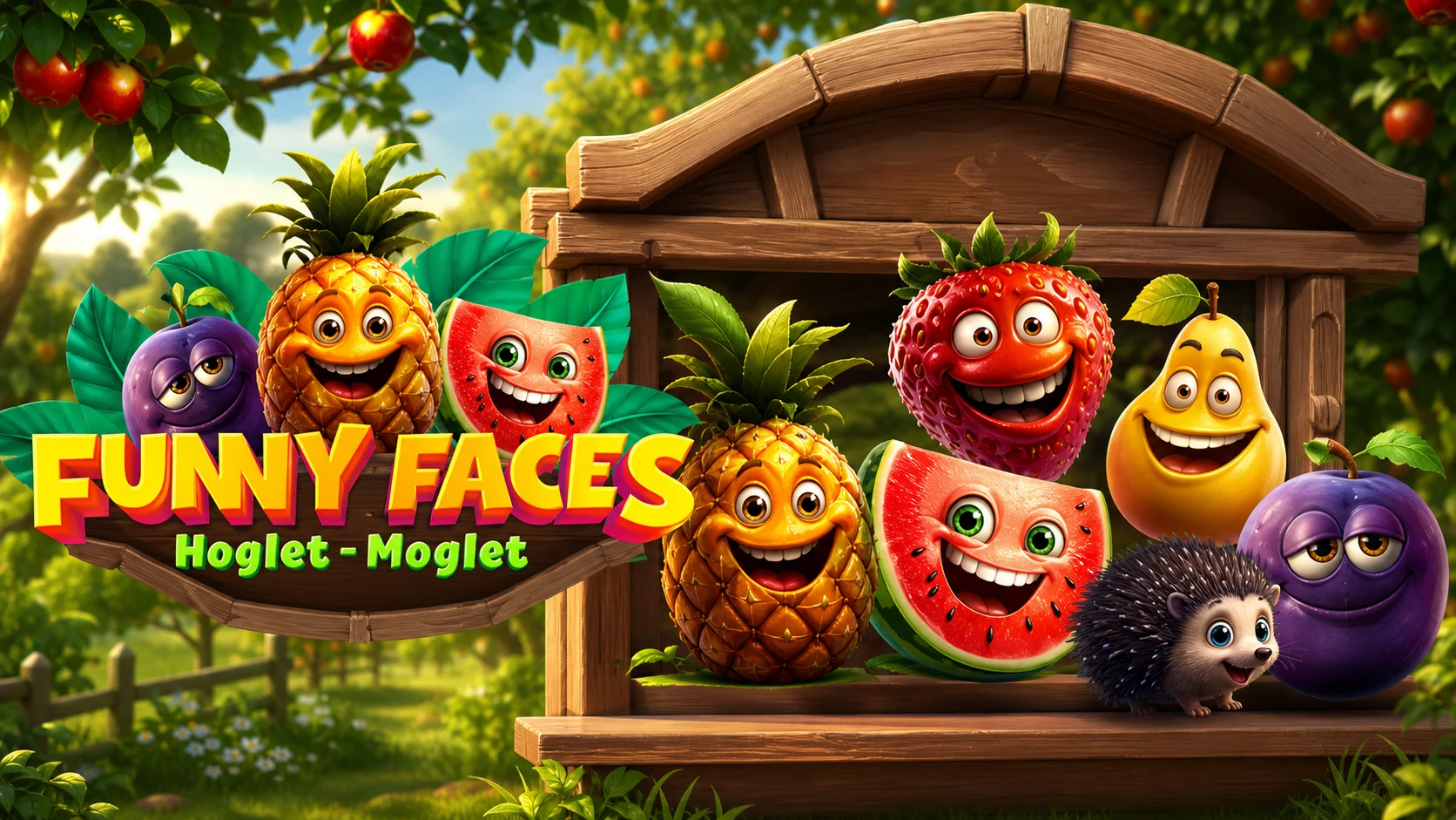Funny Faces: Hoglet-Moglet gameplay screenshot showing the 5x3 grid and board-game track