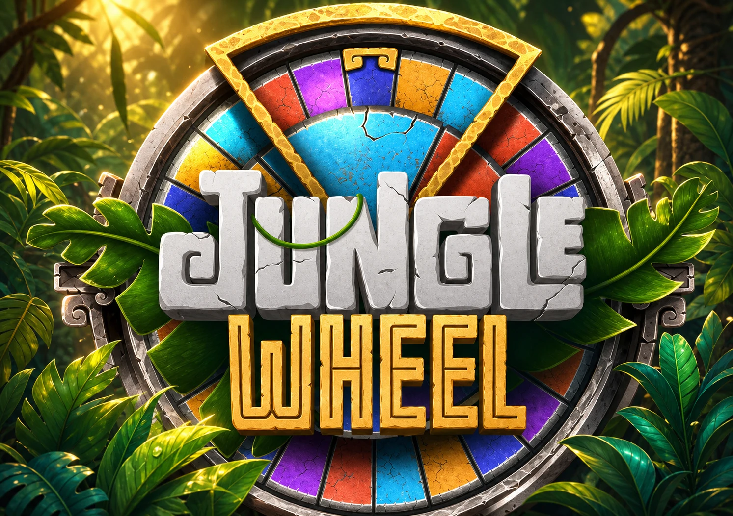 Jungle Wheel game screenshot - stone-carved wheel with jungle theme and Buy Bonus option