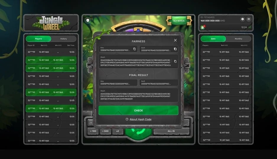 Jungle Wheel screenshot 3 - round result and Buy Bonus option