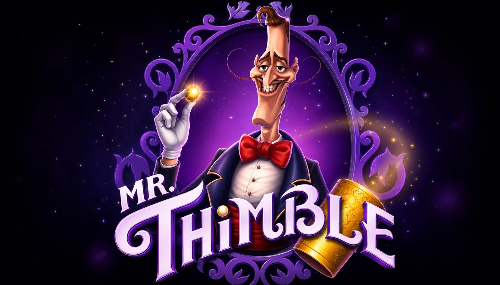 Mr. Thimble gameplay screenshot showing the three-cup shell game board