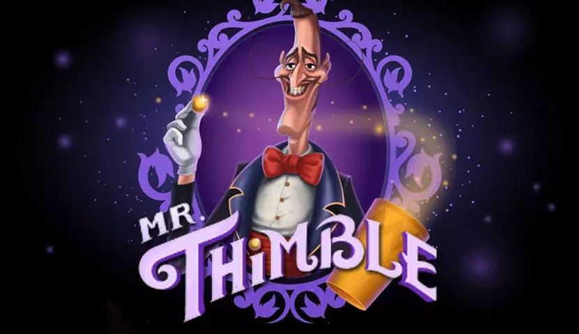 Mr. Thimble gameplay screenshot showing the three-cup shell game board