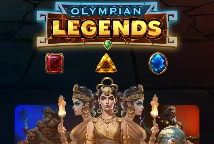 Olympian Legends loading screen with Greek gods and gem symbols