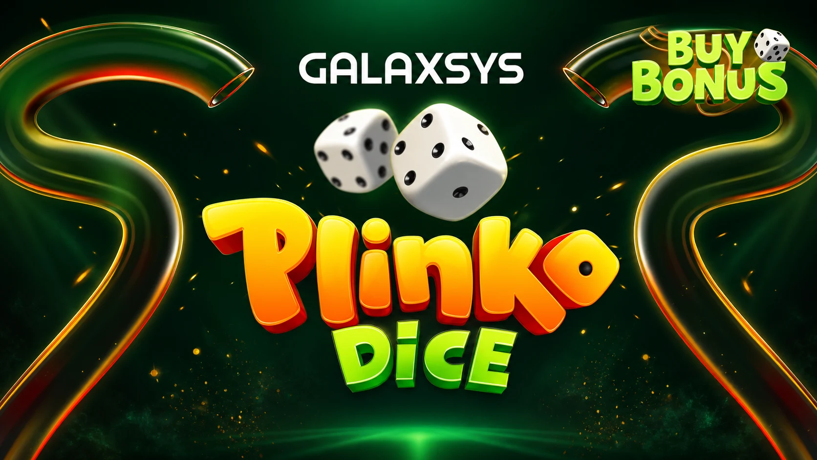 Plinko Dice by Galaxsys - dice tumbling down peg tubes logo screen