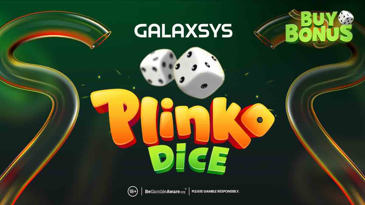 Plinko Dice by Galaxsys - dice tumbling down peg tubes logo screen