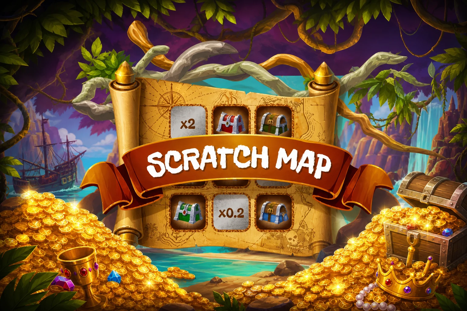 Scratch Map gameplay screenshot showing the pirate map scratch card