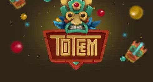 Totem logo art with a tribal mask design over a dark background